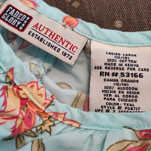 Faded Glory light teal floral sleeveless babydoll dress, EUC, size L (12-14) - Picture 3 of 4